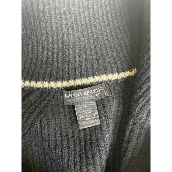 Banana Republic Mens Iltalian Wool-Blend Half-Zip Sweater Ribbed Black L - Picture 5 of 10